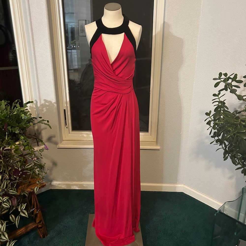 Halston Heritage Pink Maxi Dress with Black Halter
